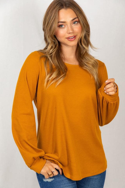 Waffle knit top with slight open back