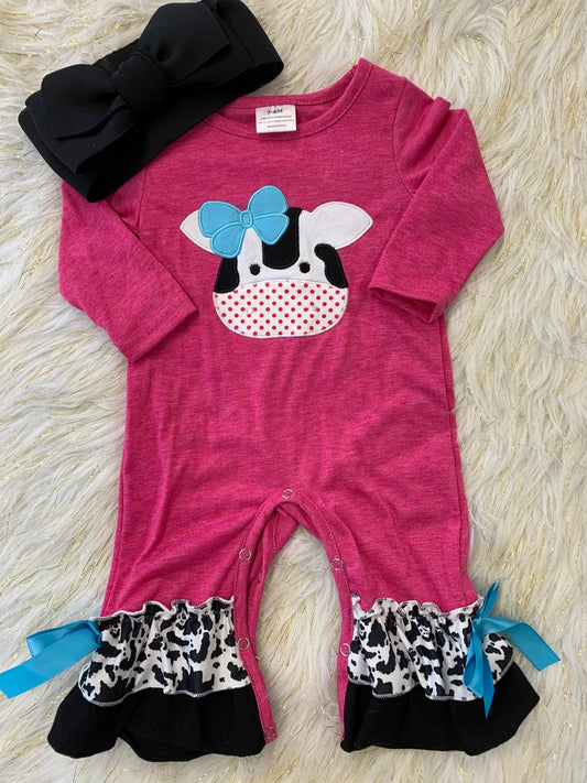 Pink Cow Romper