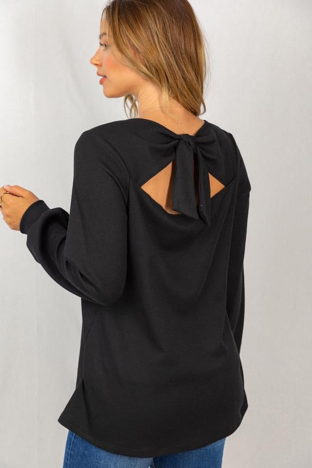 Waffle knit top with slight open back