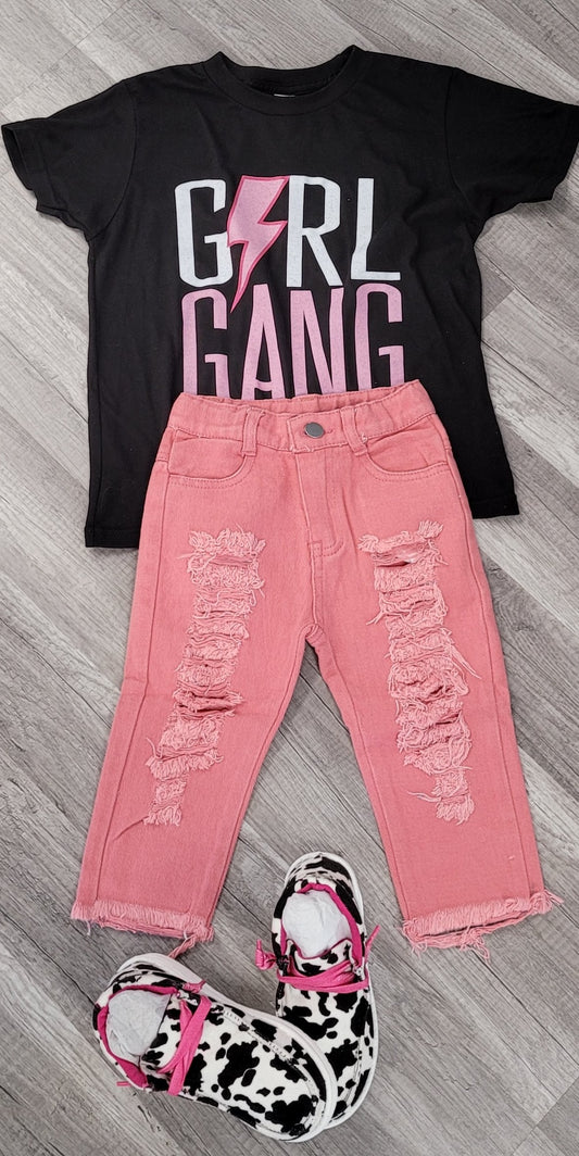 Pink distressed jeans