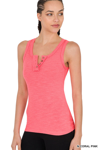 Ribbed button Tank Top