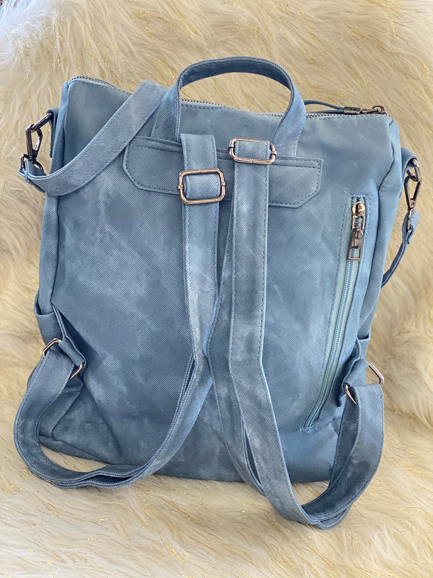 Double front zipper pockets Back Pack Purse~ Blue