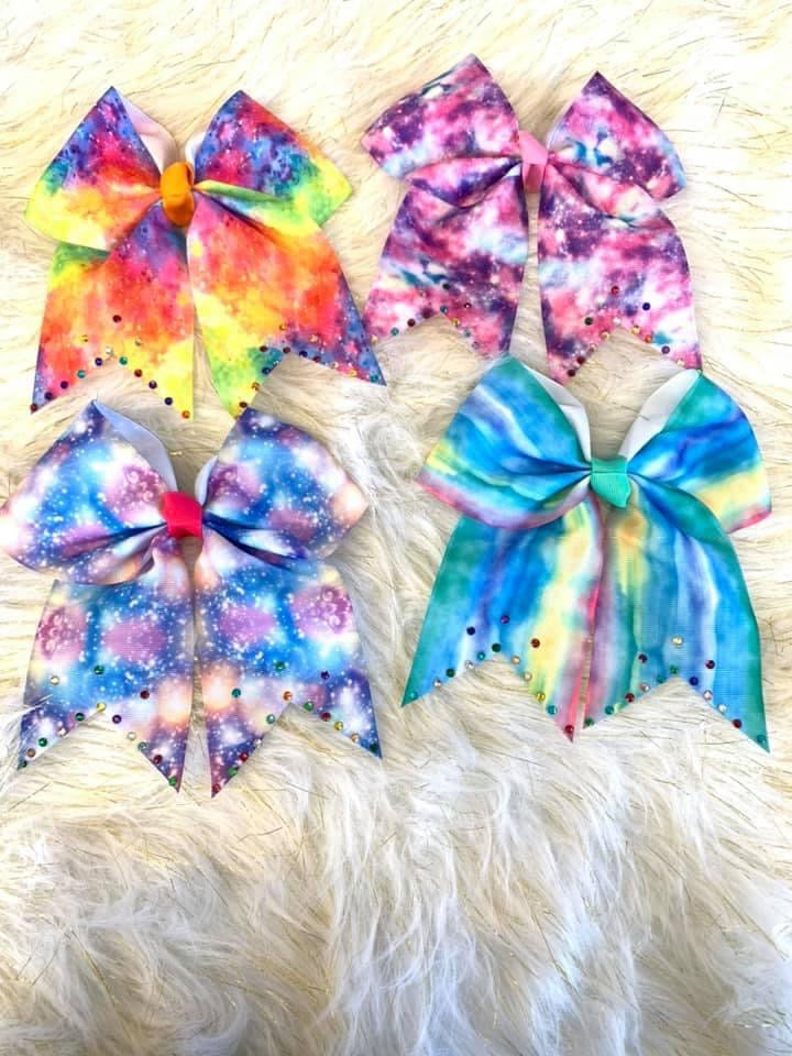 Tie Dye water color Bows with rhinestones