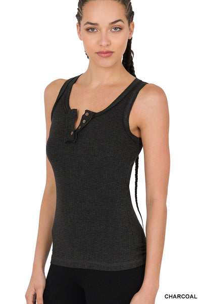 Ribbed button Tank Top