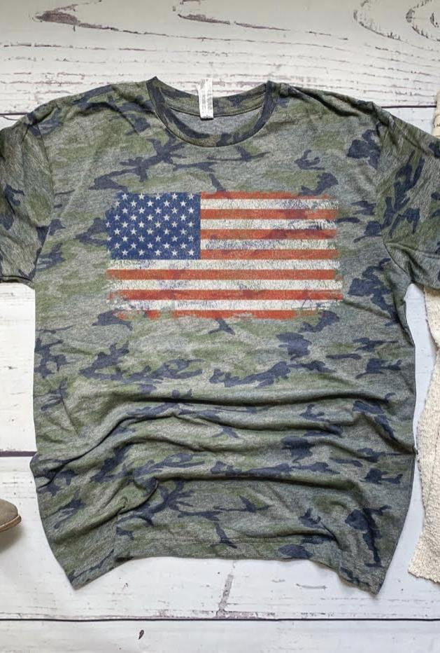 Graphic Tee~ Camo American Flag