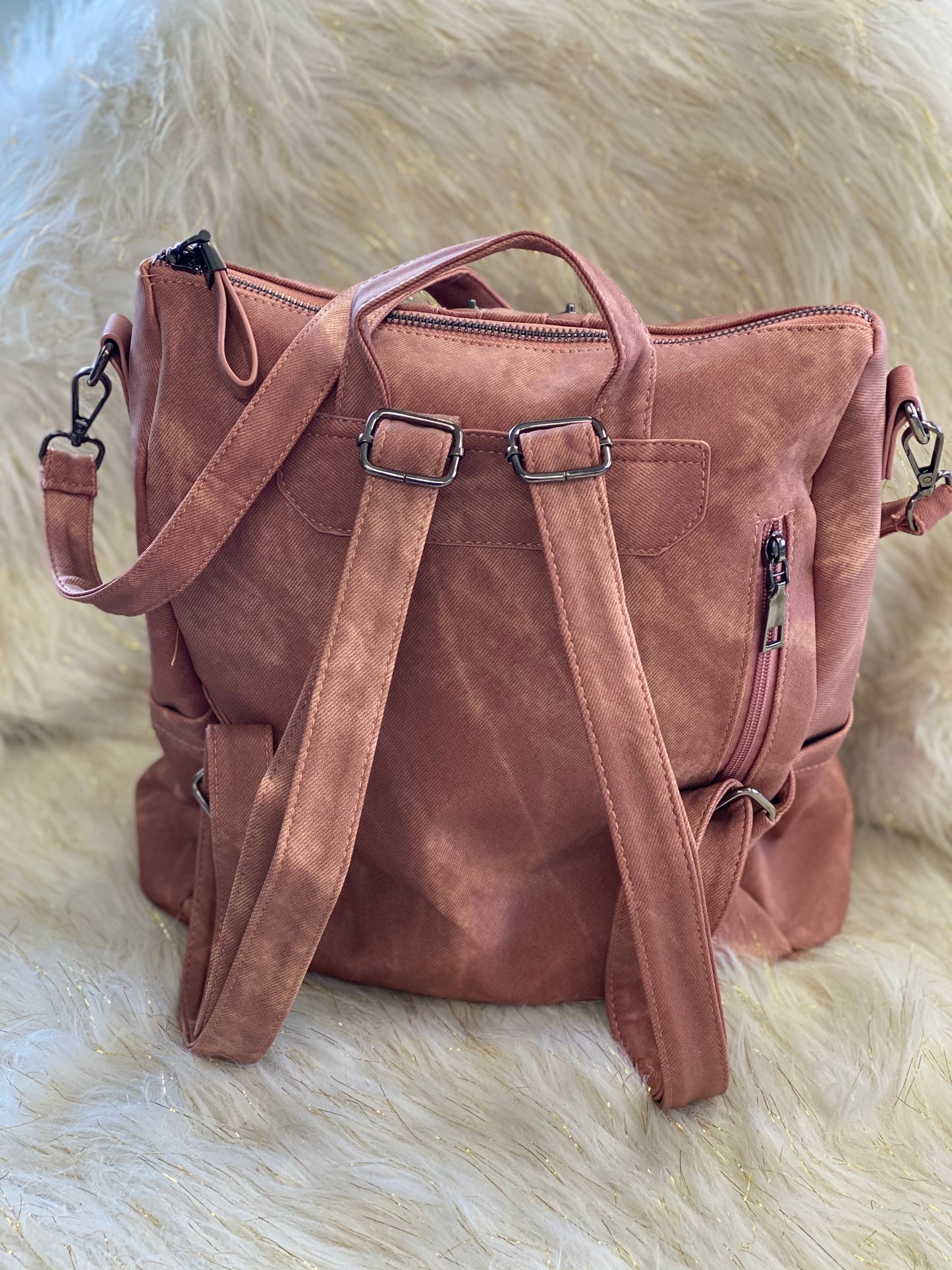 Double front zipper pockets Back Pack Purse~ Blush