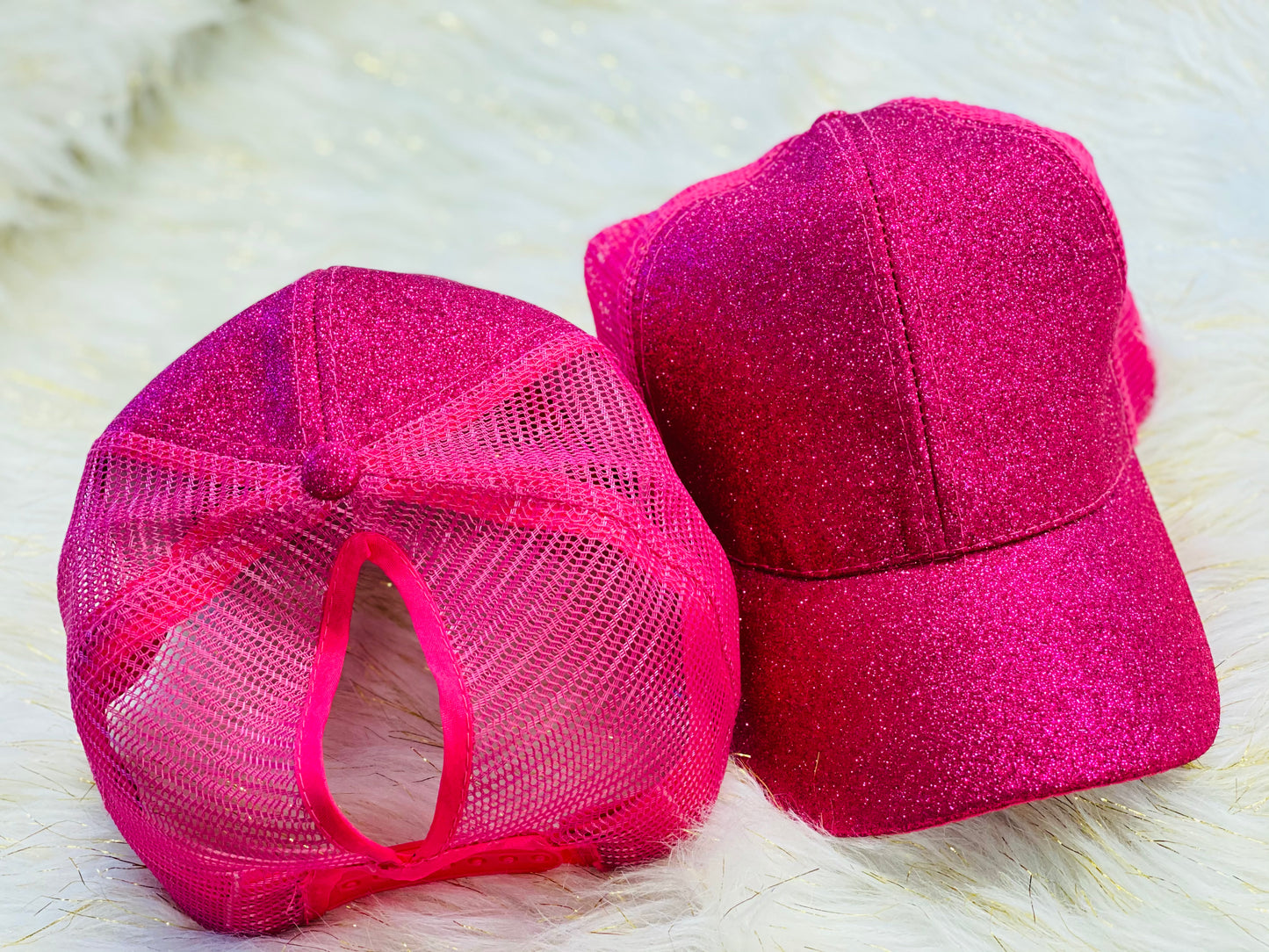 Glitter Hat~ Pink with the pony tail back