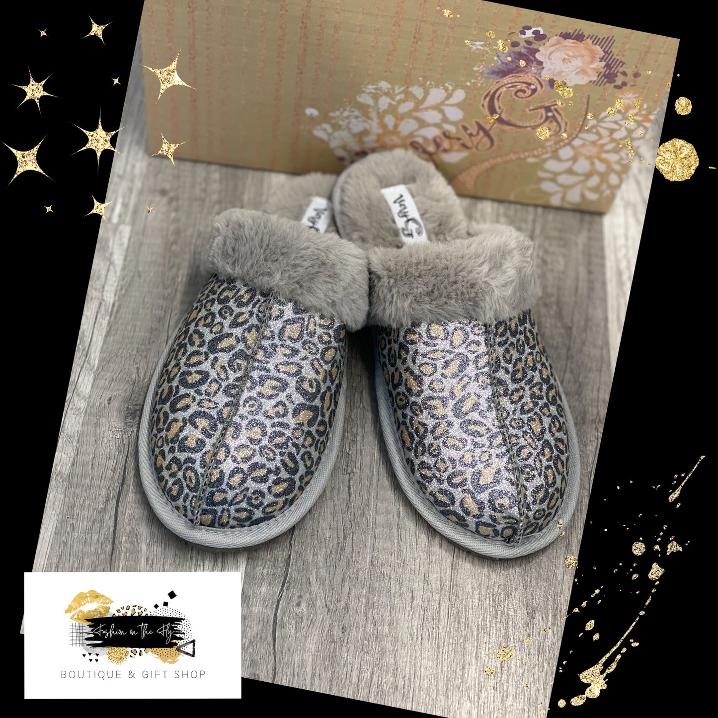 Diggy slippers- Gray Leopord